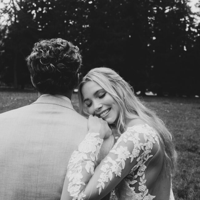romantic alpine wedding couple portrait in natural setting