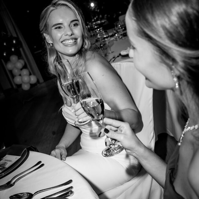 wedding guests toasting during evening dinner moment
