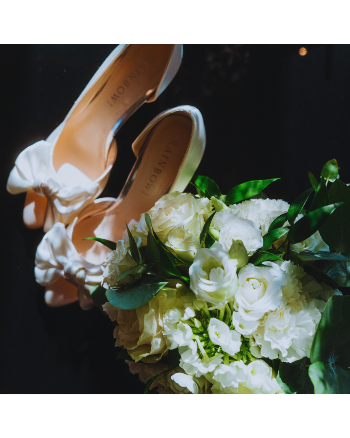 bridal shoes with bouquet editorial wedding detail